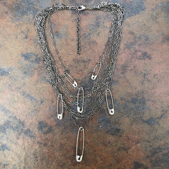 SOLD - Chain Mail Safety Pin Necklace - Picture 2 of 2